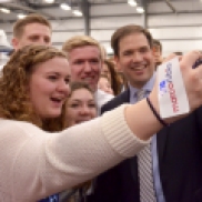 Presidential hopeful Marco Rubio poses for a photo at a rally in Idaho Falls.