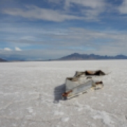 A boat on the Bonneville Salt Flats in Utah is the only remnant of its past life as a lake.