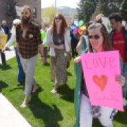 Students show support for Middle Eastern students at Idaho State University.