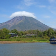 A volcano stands above the island of Ometepe in Nicaragua
